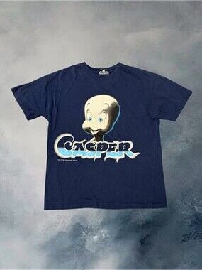 Vintage Casper Ghost Graphic T-Shirt, Navy Blue, Size M, 90s Cartoon Tee